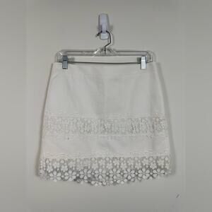J. Crew Short Pencil Skirt Lace Overlay Size 6 White GUC Twill